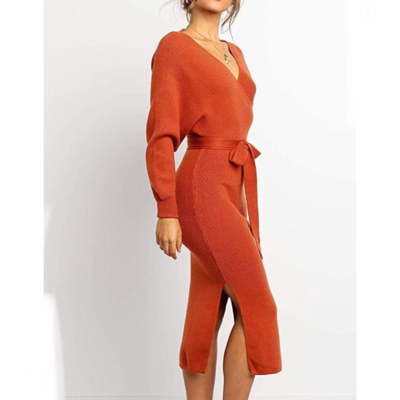 Women’s v-neck wrap midi dress - Picture 2 of 5